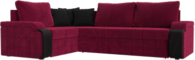 Диван угловой Лига Диванов Николь левый / 113273L (микровельвет бордовый/экокожа черный) - фото