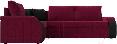 Диван угловой Лига Диванов Николь левый / 113273L (микровельвет бордовый/экокожа черный)