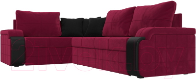 Диван угловой Лига Диванов Николь левый / 113273L (микровельвет бордовый/экокожа черный)