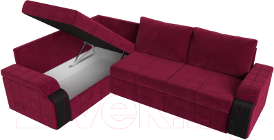 Диван угловой Лига Диванов Николь левый / 113273L (микровельвет бордовый/экокожа черный)