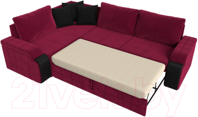 Диван угловой Лига Диванов Николь левый / 113273L (микровельвет бордовый/экокожа черный)