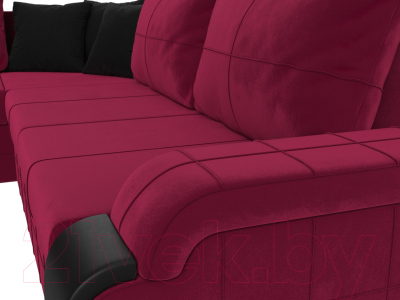 Диван угловой Лига Диванов Николь левый / 113273L (микровельвет бордовый/экокожа черный)