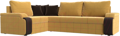 Диван угловой Лига Диванов Николь левый / 113274L (микровельвет желтый/экокожа коричневый) - фото