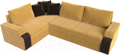 Диван угловой Лига Диванов Николь левый / 113274L (микровельвет желтый/экокожа коричневый)