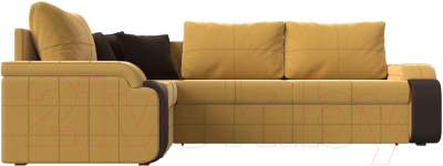 Диван угловой Лига Диванов Николь левый / 113274L (микровельвет желтый/экокожа коричневый)