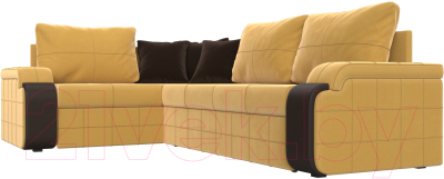 Диван угловой Лига Диванов Николь левый / 113274L (микровельвет желтый/экокожа коричневый)