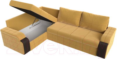 Диван угловой Лига Диванов Николь левый / 113274L (микровельвет желтый/экокожа коричневый)