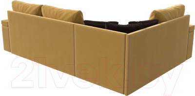 Диван угловой Лига Диванов Николь левый / 113274L (микровельвет желтый/экокожа коричневый)