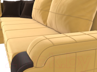 Диван угловой Лига Диванов Николь левый / 113274L (микровельвет желтый/экокожа коричневый)