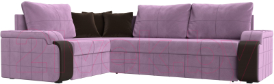 Диван угловой Лига Диванов Николь левый / 113276L (микровельвет сиреневый/экокожа коричневый) - фото