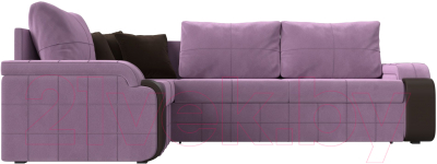 Диван угловой Лига Диванов Николь левый / 113276L (микровельвет сиреневый/экокожа коричневый)