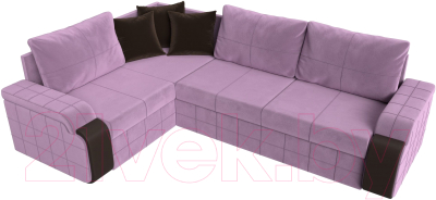 Диван угловой Лига Диванов Николь левый / 113276L (микровельвет сиреневый/экокожа коричневый)