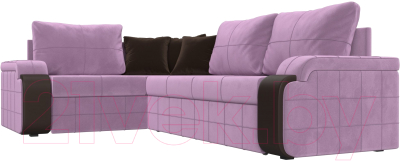 Диван угловой Лига Диванов Николь левый / 113276L (микровельвет сиреневый/экокожа коричневый)