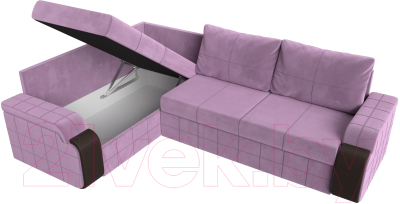 Диван угловой Лига Диванов Николь левый / 113276L (микровельвет сиреневый/экокожа коричневый)