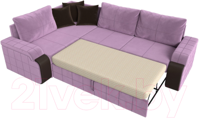 Диван угловой Лига Диванов Николь левый / 113276L (микровельвет сиреневый/экокожа коричневый)