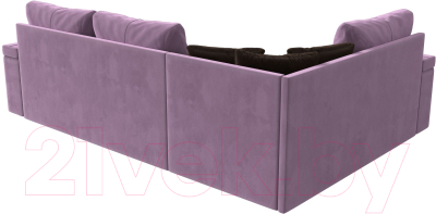 Диван угловой Лига Диванов Николь левый / 113276L (микровельвет сиреневый/экокожа коричневый)