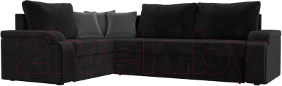 Диван угловой Лига Диванов Николь левый / 116737L (велюр черный/экокожа черный) - фото