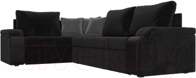 Диван угловой Лига Диванов Николь левый / 116737L (велюр черный/экокожа черный)