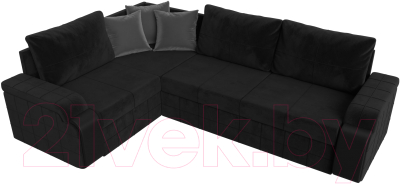 Диван угловой Лига Диванов Николь левый / 116737L (велюр черный/экокожа черный)