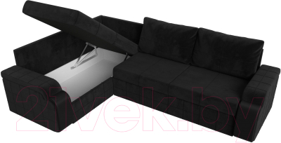 Диван угловой Лига Диванов Николь левый / 116737L (велюр черный/экокожа черный)