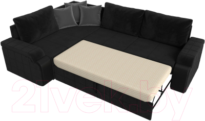 Диван угловой Лига Диванов Николь левый / 116737L (велюр черный/экокожа черный)