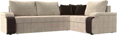 Диван угловой Лига Диванов Николь правый / 29377 (микровельвет бежевый/экокожа коричневый) - фото