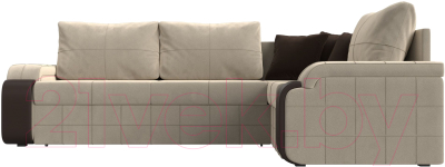 Диван угловой Лига Диванов Николь правый / 29377 (микровельвет бежевый/экокожа коричневый)