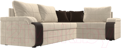Диван угловой Лига Диванов Николь правый / 29377 (микровельвет бежевый/экокожа коричневый)