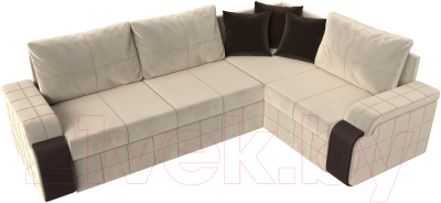 Диван угловой Лига Диванов Николь правый / 29377 (микровельвет бежевый/экокожа коричневый)