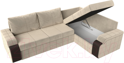 Диван угловой Лига Диванов Николь правый / 29377 (микровельвет бежевый/экокожа коричневый)