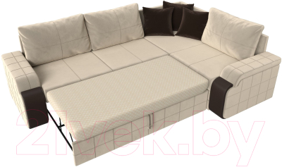 Диван угловой Лига Диванов Николь правый / 29377 (микровельвет бежевый/экокожа коричневый)