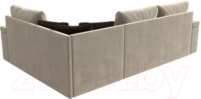 Диван угловой Лига Диванов Николь правый / 29377 (микровельвет бежевый/экокожа коричневый)