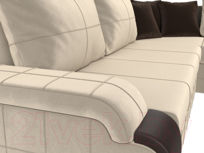 Диван угловой Лига Диванов Николь правый / 29377 (микровельвет бежевый/экокожа коричневый)