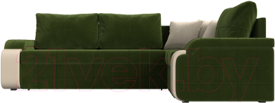 Диван угловой Лига Диванов Николь правый / 29378 (микровельвет зеленый/экокожа бежевый)