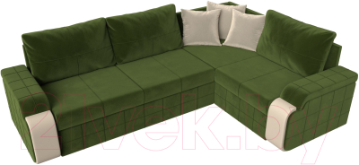 Диван угловой Лига Диванов Николь правый / 29378 (микровельвет зеленый/экокожа бежевый)