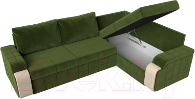 Диван угловой Лига Диванов Николь правый / 29378 (микровельвет зеленый/экокожа бежевый)