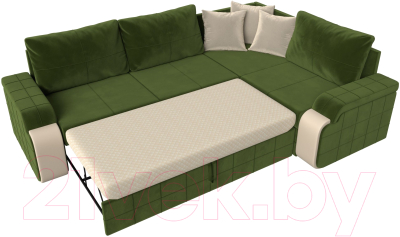 Диван угловой Лига Диванов Николь правый / 29378 (микровельвет зеленый/экокожа бежевый)