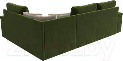 Диван угловой Лига Диванов Николь правый / 29378 (микровельвет зеленый/экокожа бежевый)