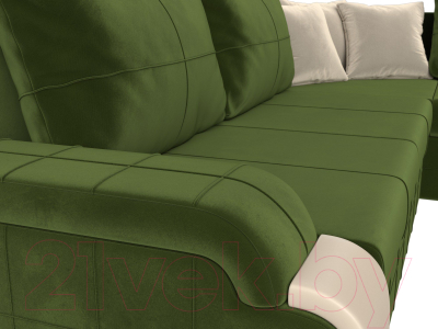 Диван угловой Лига Диванов Николь правый / 29378 (микровельвет зеленый/экокожа бежевый)