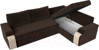 Диван угловой Лига Диванов Николь правый / 29379 (микровельвет коричневый/экокожа бежевый)