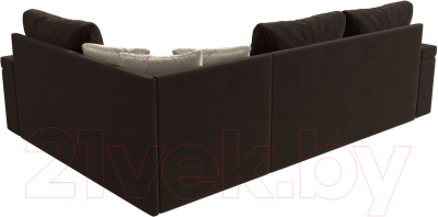 Диван угловой Лига Диванов Николь правый / 29379 (микровельвет коричневый/экокожа бежевый)