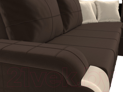 Диван угловой Лига Диванов Николь правый / 29379 (микровельвет коричневый/экокожа бежевый)