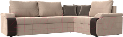 Диван угловой Лига Диванов Николь правый / 102970 (велюр бежевый/экокожа коричневый) - фото