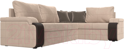 Диван угловой Лига Диванов Николь правый / 102970 (велюр бежевый/экокожа коричневый)