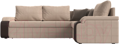 Диван угловой Лига Диванов Николь правый / 102970 (велюр бежевый/экокожа коричневый)