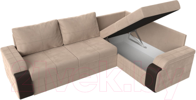 Диван угловой Лига Диванов Николь правый / 102970 (велюр бежевый/экокожа коричневый)
