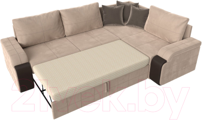 Диван угловой Лига Диванов Николь правый / 102970 (велюр бежевый/экокожа коричневый)