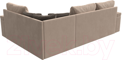 Диван угловой Лига Диванов Николь правый / 102970 (велюр бежевый/экокожа коричневый)