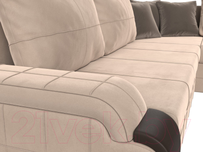 Диван угловой Лига Диванов Николь правый / 102970 (велюр бежевый/экокожа коричневый)