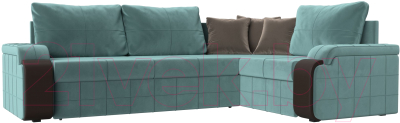 Диван угловой Лига Диванов Николь правый / 102971 (велюр бирюзовый/экокожа коричневый) - фото